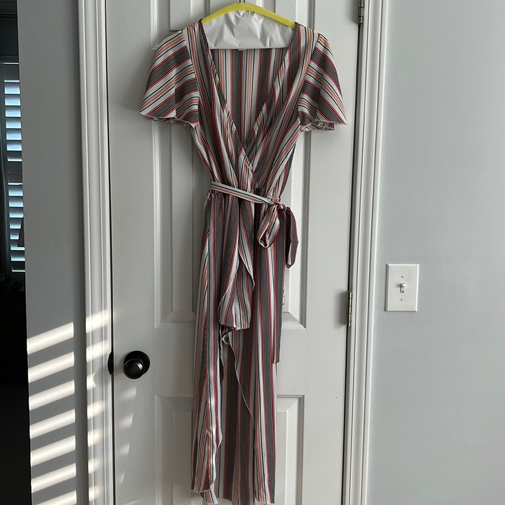 Stripped romper with shorts and skirt